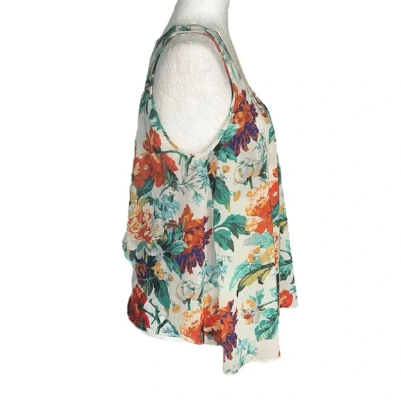 NEW Anthropologie Meadow Rue Floral Chiffon Jersey Knit Overlap Back Tank Top  M - Picture 7 of 15